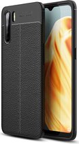 Oppo A91 Litchi Hoesje TPU Met Leren Textuur Zwart