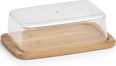 1x Botervloten bamboehout met kunststof deksel 19 cm - Keukenbenodigdheden/accessoires - Tafel dekken - Botervloten - Boterkuipjes - Botervloot van hout