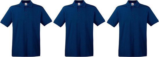 3-Pack Maat L - Donkerblauwe/navy poloshirts premium van katoen voor heren - katoen - 180 grams - polo t-shirts