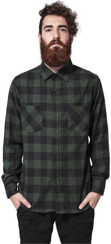 Urban Classics - Checked Flanell Overhemd - XL - Zwart/Groen