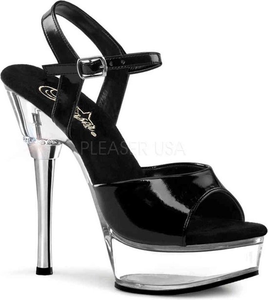 Pleaser - ALLURE-609 Sandaal met enkelband - US 7 - 37 Shoes - Zwart/Transparant