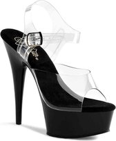 Pleaser - DELIGHT-608 Sandaal met enkelband - US 9 - 39 Shoes - Zwart/Transparant