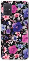 Casetastic Samsung Galaxy A71 (2020) Hoesje - Softcover Hoesje met Design - Flowers Blue Purple Print