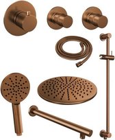 Brauer Copper Edition Regendoucheset inbouw - hoofddouche 30cm - 3 gladde knoppen - rechte wandarm - glijstang - handdouche rond 3 standen - PVD - geborsteld koper