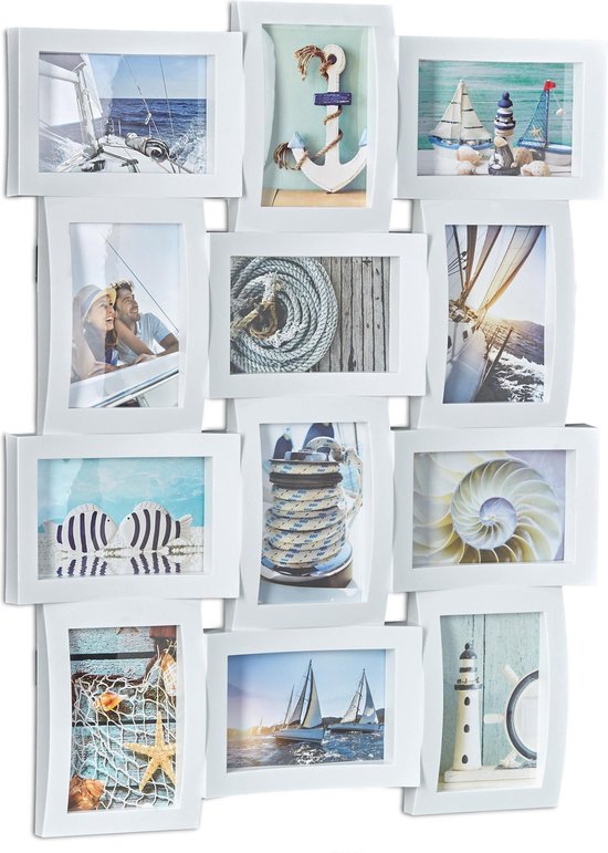 cadre photo relaxdays pour 12 photos - cadre de collage - cadre photo - galerie - plastique blanc
