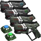 Light Battle Connect Lasergame Set - Metallic Groen/Grijs - 4 Laserguns + 2 Targets met Anti-Cheat functie - Laser game voor 4 spelers