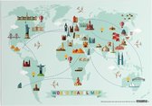 Educatieve poster (Forex) - Topografie wereld grote steden - 80 x 60 cm