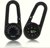 Carabiner Key Compass & Thermometer Hiking Outdoor Travel(Black)