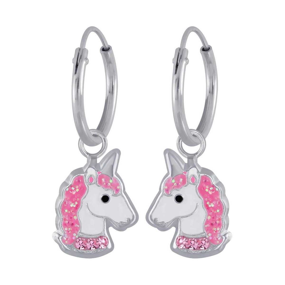 WeLoveSilver - zilveren kinderoorringen - eenhoorn - roze kristallen