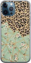 iPhone 12 Pro hoesje siliconen - Luipaard bloemen print - Soft Case Telefoonhoesje - Luipaardprint - Transparant, Groen