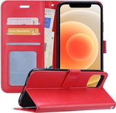 Hoes voor iPhone 12 Pro Hoesje Bookcase Wallet Case Lederlook Hoes Cover - Rood
