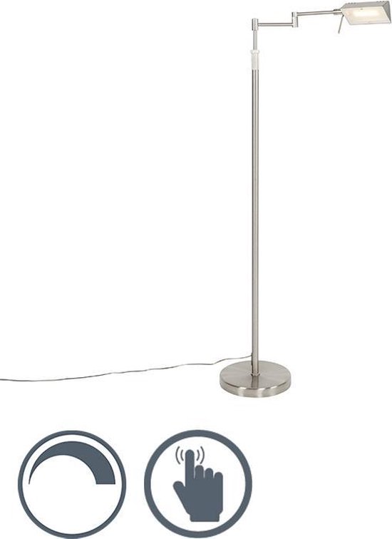 QAZQA notia - Moderne LED Dimbare Vloerlamp | Staande Lamp met Dimmer - 1 lichts - H 146 cm - Staal -  Woonkamer | Slaapkamer | Keuken