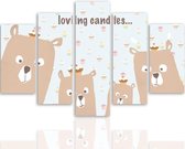 Schilderij , Loving Candies , 4 beren , 4 maten , 5 luik , multikleur , wanddecoratie , Premium print , XXL