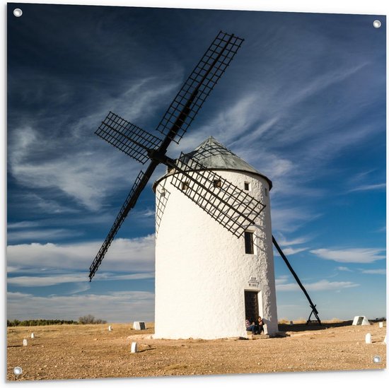 Tuinposter – Windmolen met Donkere Lucht - 100x100cm Foto op Tuinposter  (wanddecoratie voor buiten en binnen)