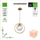 Ronde hanglamp 50 mm diameter en goudkleurige aluminium ring en wit glas.  E27 Fitting. [Energieklasse A++]