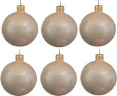 12x Licht parel/champagne glazen kerstballen 6 cm - Glans/glanzende - Kerstboomversiering licht parel/champagne