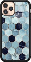 iPhone 11 Pro hoesje glass - Blue cubes | Apple iPhone 11 Pro  case | Hardcase backcover zwart