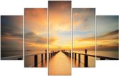 Schilderij , Zicht op Zonsondergang van een pier , Multikleur ,4 maten , 5 luik , wanddecoratie , Premium print , XXL