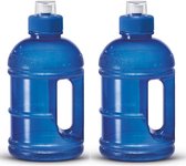 2x Bouteille d'eau / gourde / gourde en plastique bleu 1250 ml - Gourde Sport - Push push-pull
