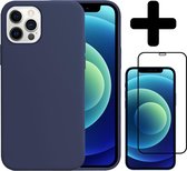 Hoesje Geschikt voor iPhone 12 Pro Max Hoesje Siliconen Case Hoes Met Screenprotector - Hoes Geschikt voor iPhone 12 Pro Max Hoes Cover Case - Donkerblauw