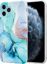 Ocean Blue Marmer geschikt voor Apple iPhone 11 Pro Max hoesje met camerabescherming - groen/blauw