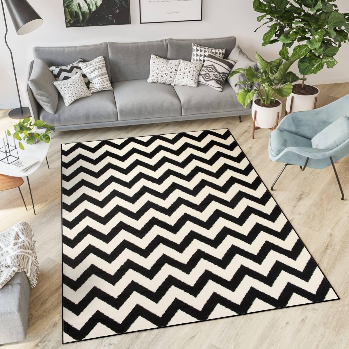 Tapiso Dream Vloerkleed Zwart Wit Modern Zigzag Woonkamer Tapijt Maat- 300x400