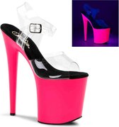 Pleaser Sandaal met enkelband, Paaldans schoenen -38 Shoes- FLAMINGO-808UV Paaldans schoenen Roze/Transparant