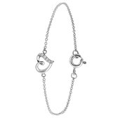 Lucardi Dames Armband hart met zirkonia - Echt Zilver - Armband - Cadeau - Moederdag - 18 cm - Zilverkleurig