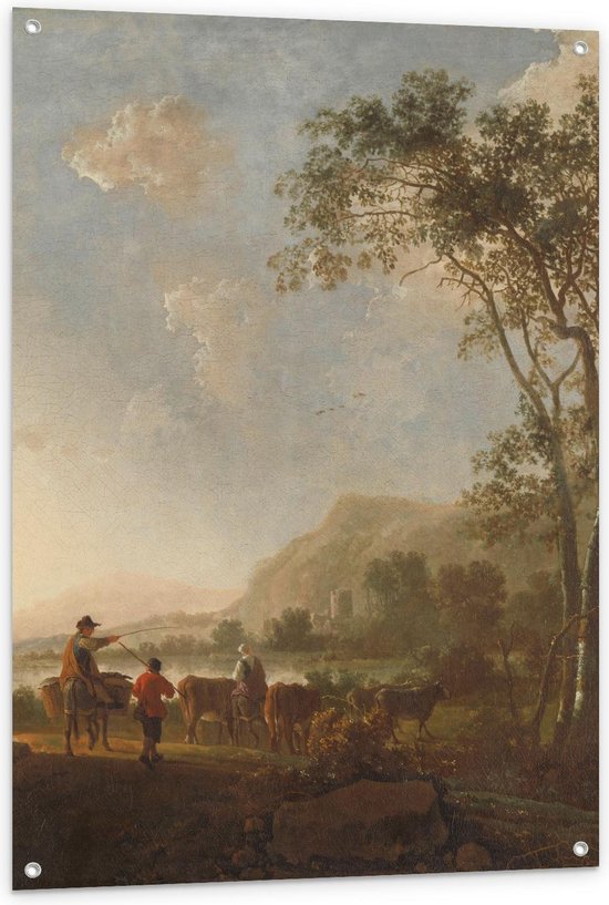 Tuinposter – Oude meesters - Landschap met herders en vee, Aelbert Cuyp - 80x120cm Foto op Tuinposter  (wanddecoratie voor buiten en binnen)