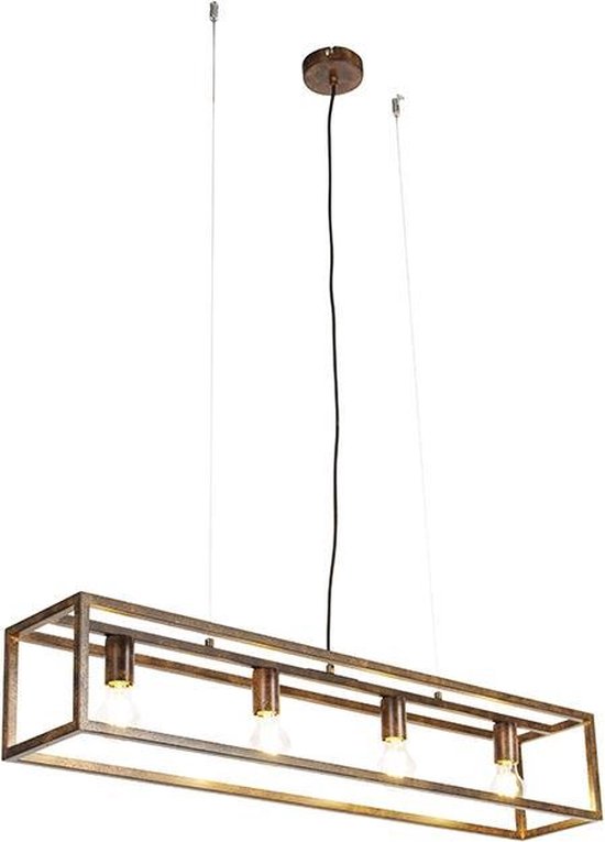 QAZQA cage - Industriele Hanglamp eettafel voor boven de eettafel | in eetkamer - 4 lichts - L 100 cm - Bruin - Industrieel - Woonkamer | Slaapkamer | Keuken