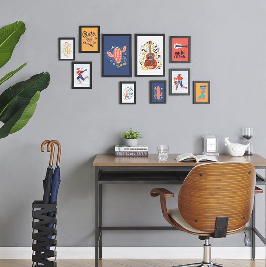 Photo Wall Collage 10 Cadres photo - Différentes Tailles - MDF - Zwart
