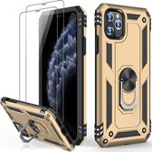 iPhone 12 Pro hoesje Schokbestendige ring armor met 2X Glas Screenprotector goud