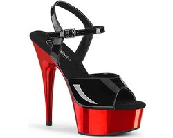 Pleaser - DELIGHT-609 Sandaal met enkelband - US 12 - 42 Shoes - Zwart/Rood