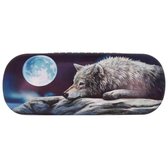 Brillenkoker - Quiet Reflection Lisa Parker | Fantasie afbeelding liggen wolf op rots bij volle maan