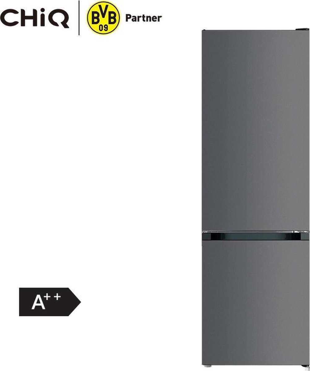 CHIQ réfrigérateur congélateur bas 117 litres, commande électronique, acier  noir, rangement de tri, dégivrage manuel facile