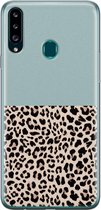 Samsung Galaxy A20s hoesje siliconen - Luipaard mint - Soft Case Telefoonhoesje - Luipaardprint - Blauw