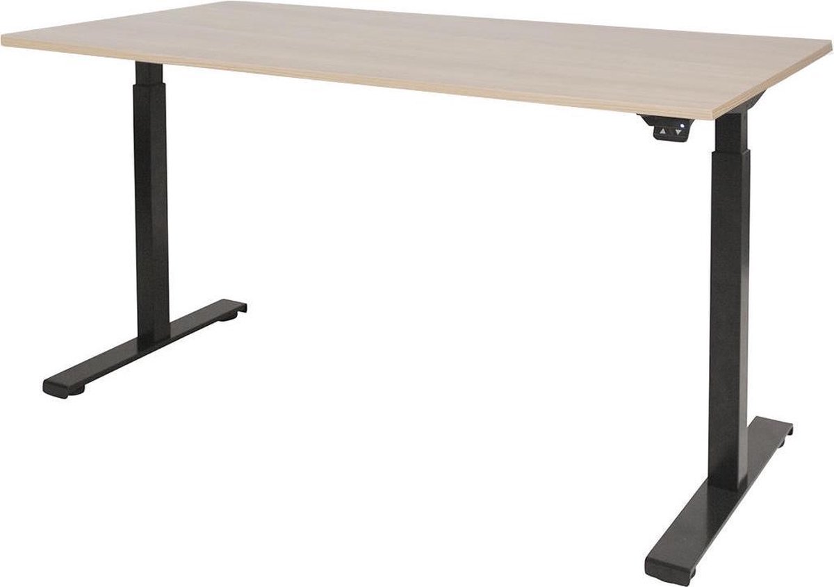 RoomForTheNew Bureau Heathrow Basic-Desk - Zit sta Bureau - Zit sta Bureau Elektrisch - Gaming Bureau - Game Bureau - Verstelbaar Bureau - standing Desk--Lindberg eiken blad-Zwart  onderstel- 140x80