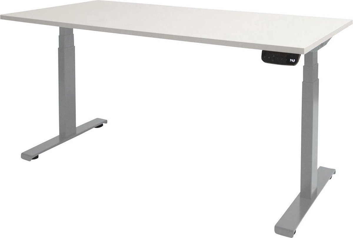 RoomForTheNew Bureau Heathrow plus-Desk - Zit sta Bureau - Zit sta Bureau Elektrisch - Gaming Bureau - Game Bureau - Verstelbaar Bureau - standing Desk--Wit blad-Aluminium  onderstel- 140x80