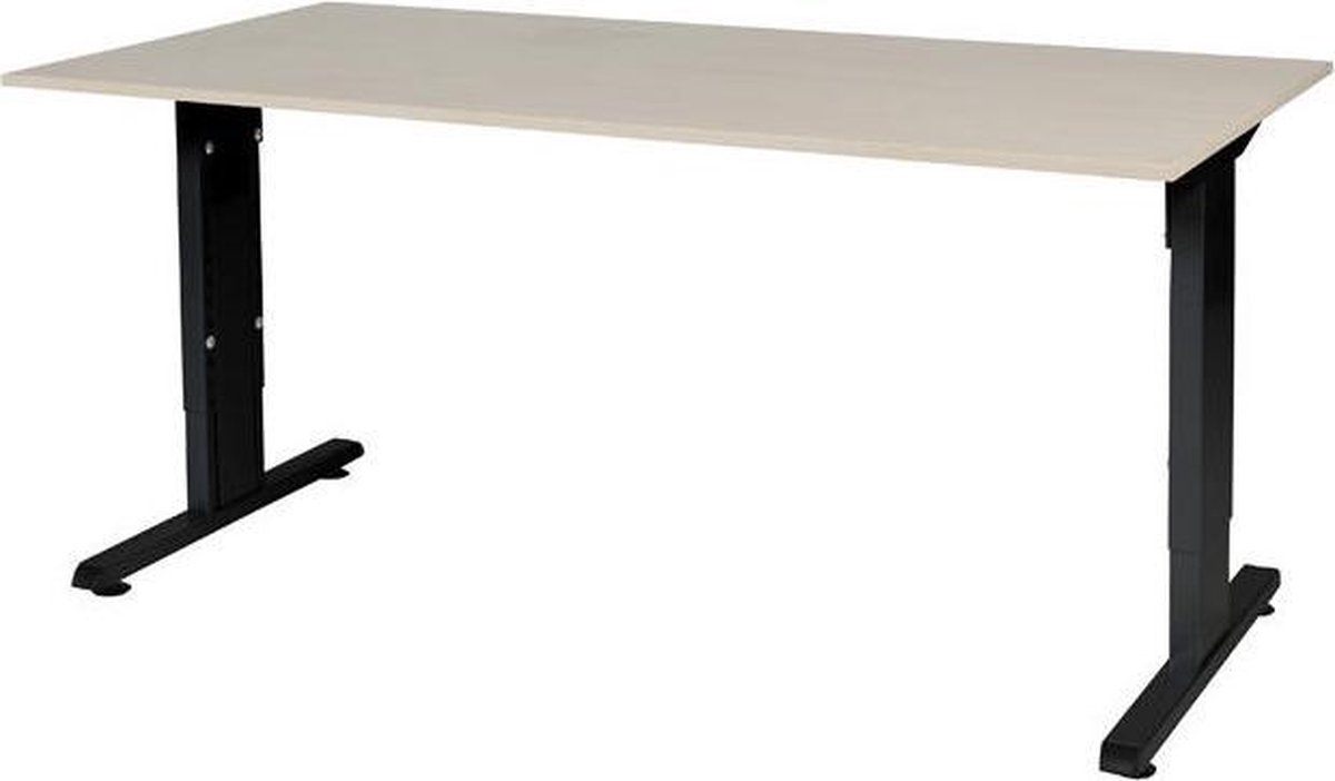 RoomForTheNew Bureau Schiphol Normal-Bureau - Bureautafel - Gaming bureau - Game bureau - Computertafel - Desk - Bureau wit - Verstelbaar bureau - Gaming Desk - Bureau tafel - Bureau verstelbaar--Robson eiken blad-Zwart  onderstel- 160x80