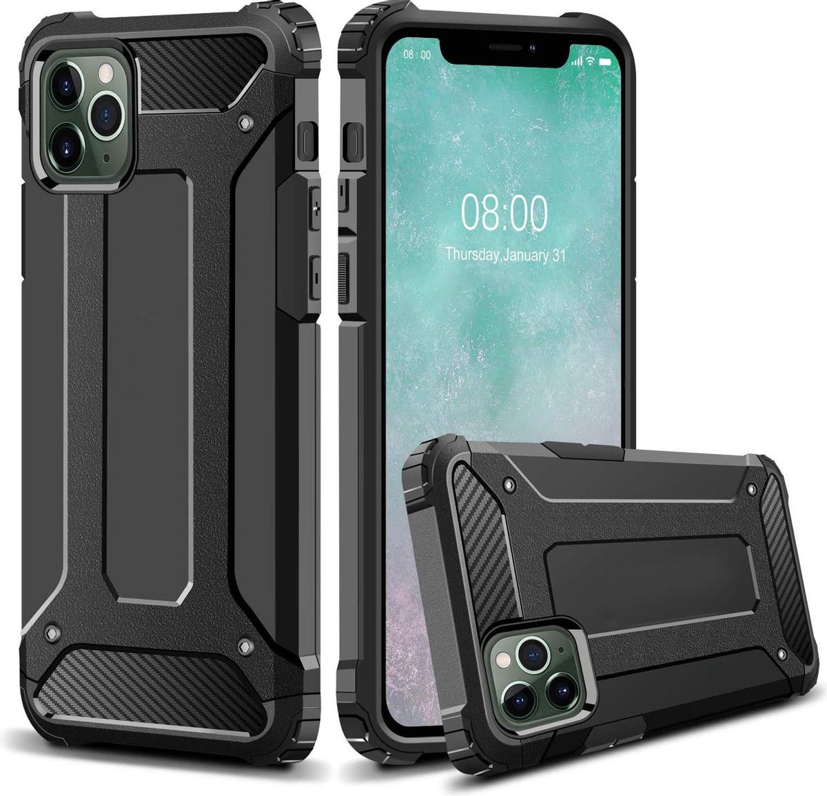 iPhone 12 PRO MAX anti shock back cover - heavy duty hoesje - hybrid military grade armor case- rugged anti schok hoes- ZWART - EPICMOBILE