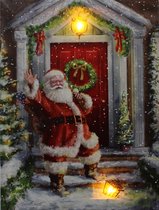 Peha Muurdecoratie Kerstman Met Slee Led 30 X 40 Cm Canvas