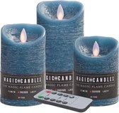 Kaarsen set van 3x stuks Led stompkaarsen jeans blauw met afstandsbediening - Woondecoratie - Elektrische kaarsen