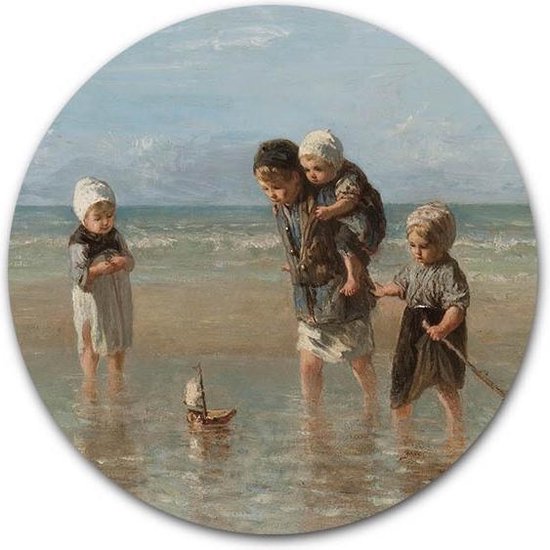 Wandcirkel Kinderen aan zee - WallCatcher | Acrylglas 40 cm | Jozef Israëls | Muurcirkel