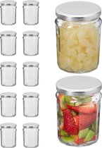 Relaxdays jampotjes set - inmaakpotten glas - bewaarpot - 380 ml - weckpot - jampot - zilver