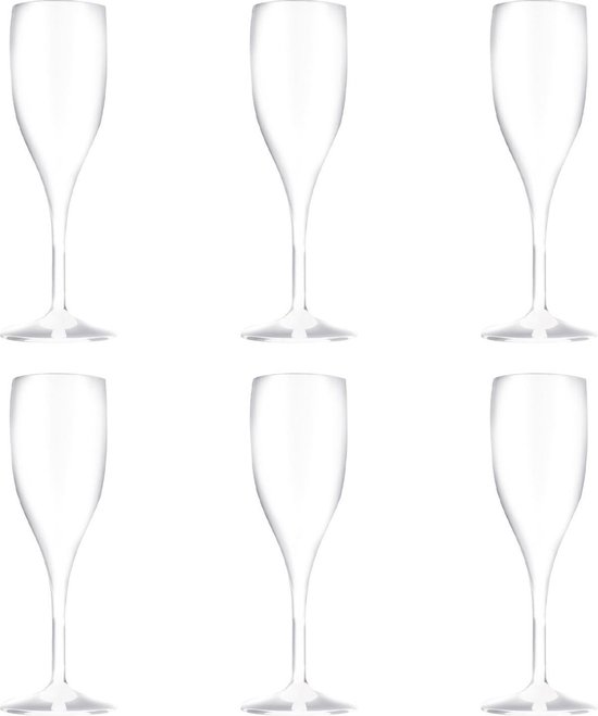 Set van 8x stuks champagneglazen/prosecco flutes wit 150 ml onbreekbaar  kunststof -... | bol.com