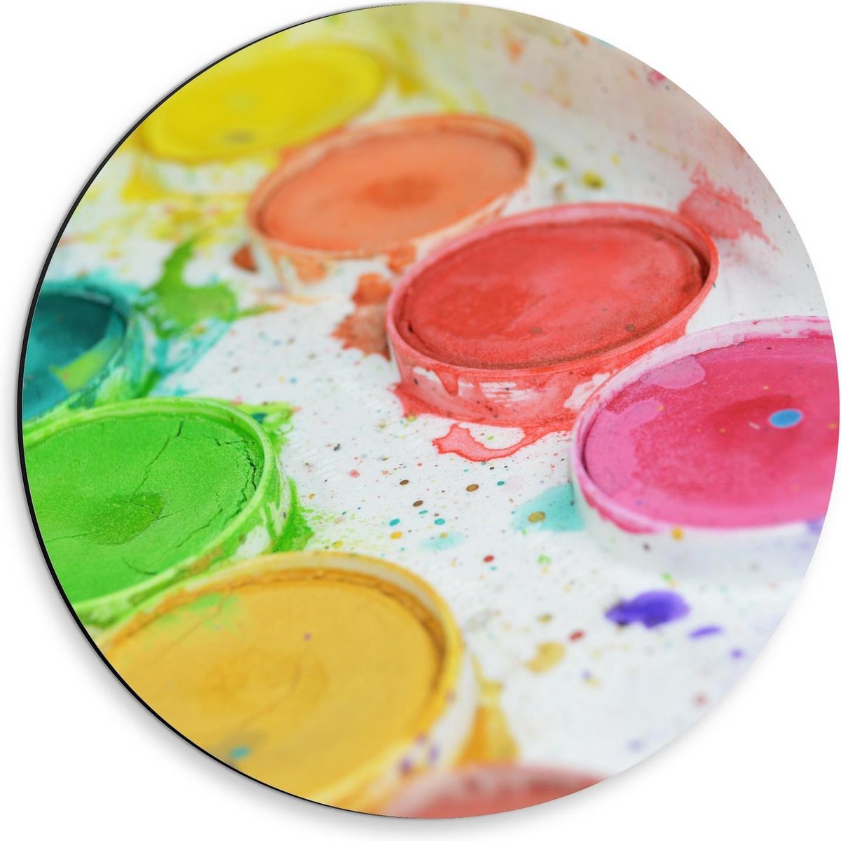 Dibond Wandcirkel - Waterverf palette - 30x30cm Foto op Aluminium Wandcirkel (met ophangsysteem)