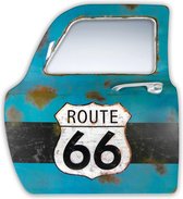HAES deco - Retro Metalen Muurdecoratie - Route 66 Autodeur met Spiegel - Western Deco Vintage-Decoratie - 61 x 67,5 x 9,5 cm - WD841