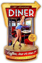 HAES deco - Retro Metalen Muurdecoratie - American Diner Pin Up Girl - Route 66 - Western Deco Vintage-Decoratie - 40 x 60 x 1 cm - WD818