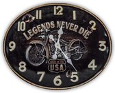 HAES deco - Retro Metalen Klok - Legends Never Die motor - Western Deco Vintage-Decoratie - 49 x 39 x 1 cm - WD475