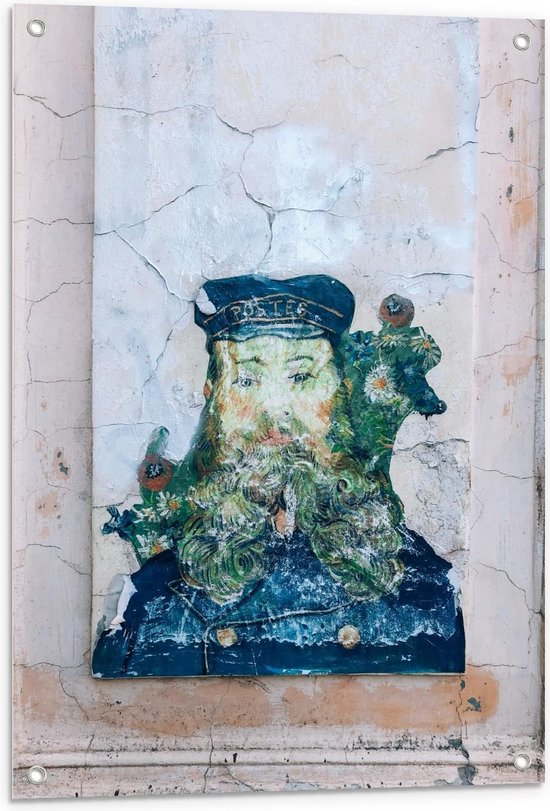 Tuinposter – Oude Muurschildering van een Man - 60x90cm Foto op Tuinposter  (wanddecoratie voor buiten en binnen)